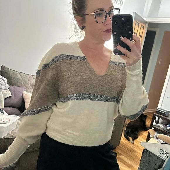 Veronica Beard Miley Colorblock Metallic Pullover Sweater Size S - Picture 3 of 7